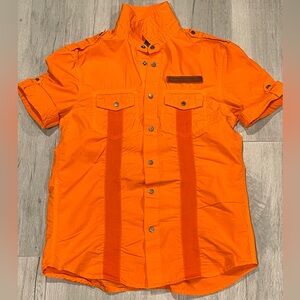 Armani Exchange Shirt Mens Small Orange Utility Military Short Sleeve Button Up